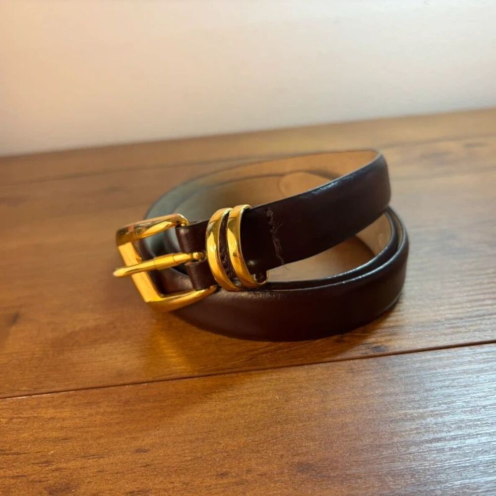 VTG Etienne Aigner Dark Brown Genuine Leather Belt Brass Horseshoe Logo B75458